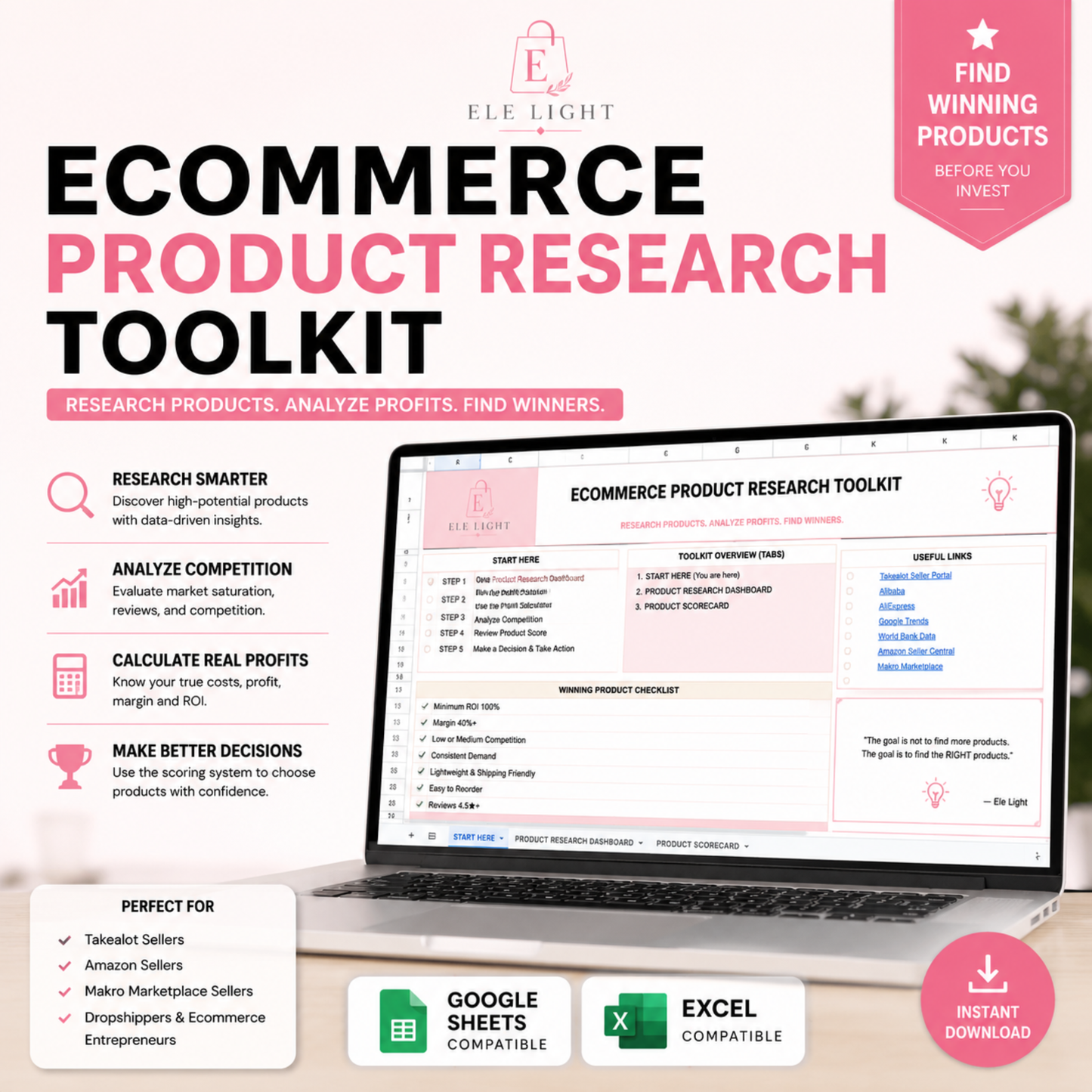 E-commerce Product Research Toolkit | Google Sheets + Excel Compatible